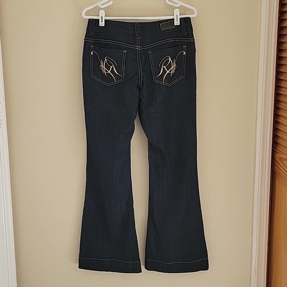 NEW ROCAWEAR Denim jeans Dark Wash Flare Wide Leg Junior Women 9 - Picture 5 of 6
